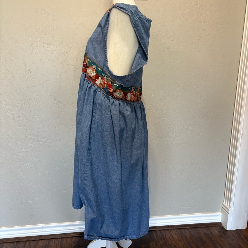 Vintage Handmade Denim Jumper Dress – Southwestern Folk Art Details – Size L - Picture 8 of 10
